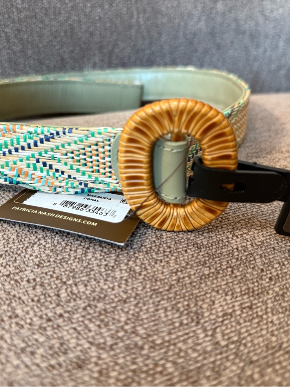 Patricia Nash NWT Sage Green Woven Belt with Rattan Ring Buckle